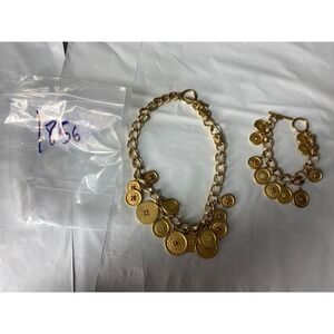 Gold Tone Button Charm Bracelet Set